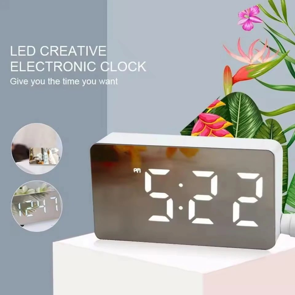 Small Size Big Display Digital Led Alarm Clock Wall Clock Smart Alarm Clock with Mirror Screen and Backlight