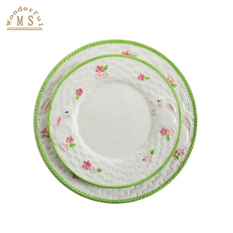 Ceramic Floral Gift Rabbit Bunny Easter Style Flower Spring Kitchen Tableware Set