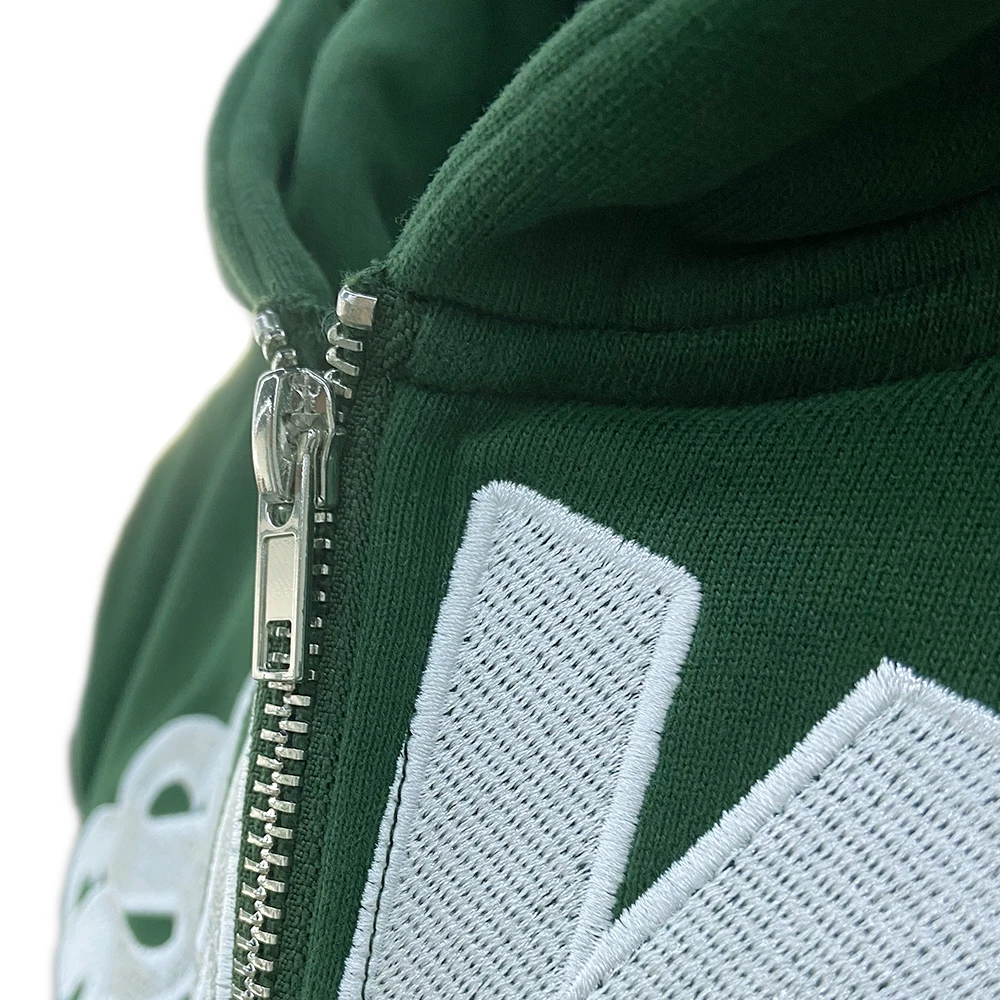 Custom Men Puff Print Cotton Hoodie Zip Up Hooded Sweatshirt Jacket