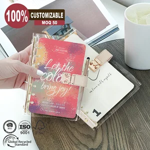 New Design Wholesale Customized Logo Planner A5 A6 A7 PVC Transparent Refillable 6 Ring Fast Delivery Small Order Clear Notebook