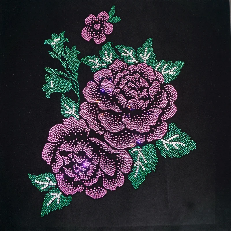 red rose Clothing Applique Rhinestone DIY Accessory Bling Bling Patch Flower Rhinestone Transfer for t shirt