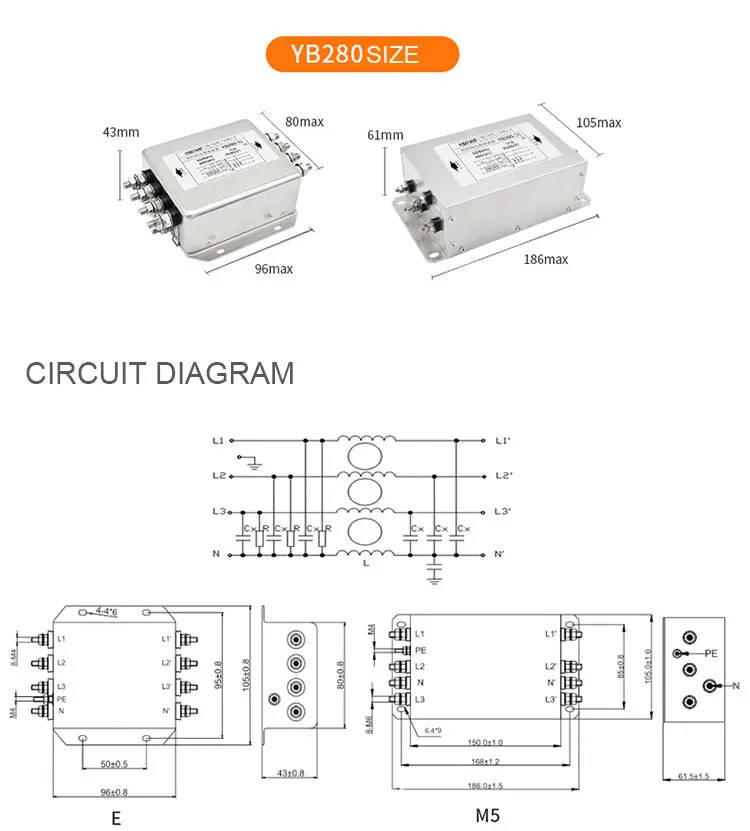 Industrial Low Leakage Current Single-Stage 3P4W EMI Power Filter for CNC Machines UPS Systems details