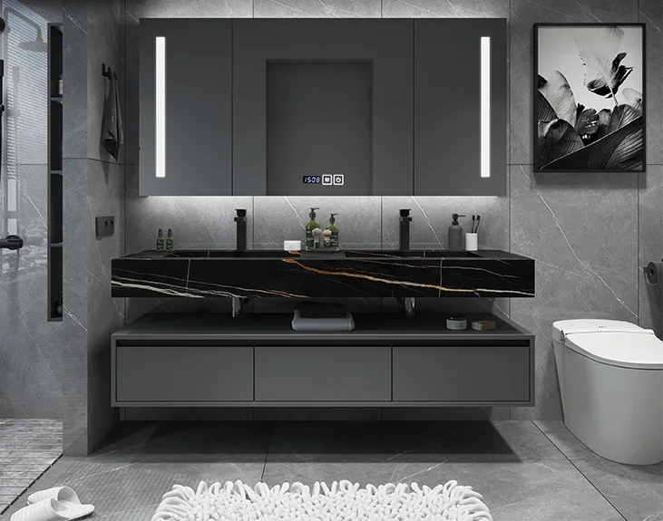 Modern Luxury Rock Slab Basin Plywood Vanity Cabinet Bathroom Vanity ...