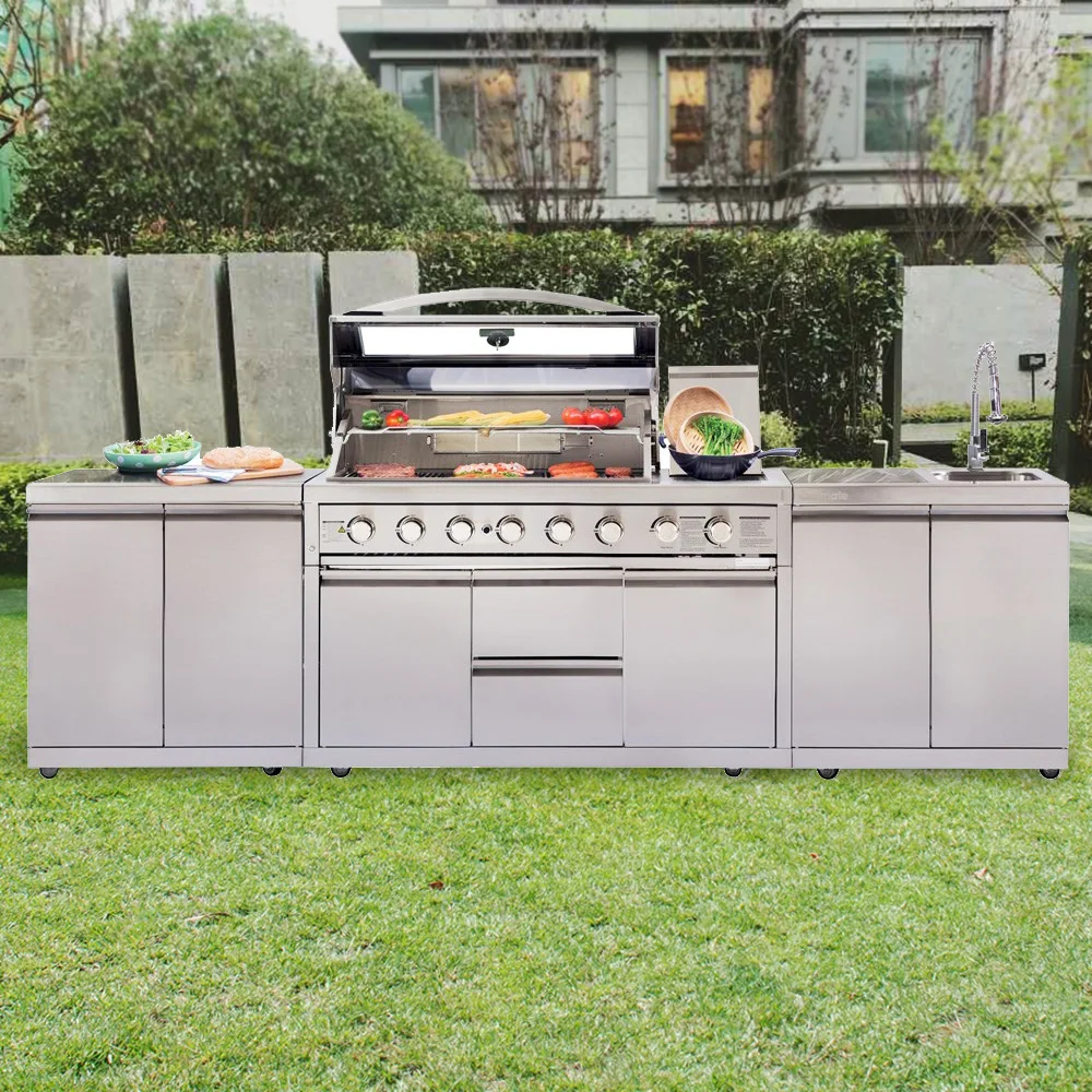 Stainless Steel Design Built In Gas Grill Modular Outdoor Kitchen With