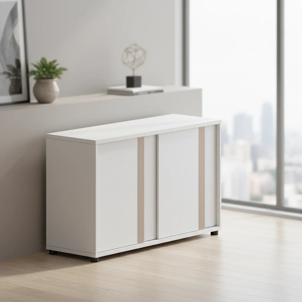 Low Profile Solid Wood Filing Cabinet Dual Doors Slide System Modular Eco-Friendly Storage Solutions Laminate Finish Files 2