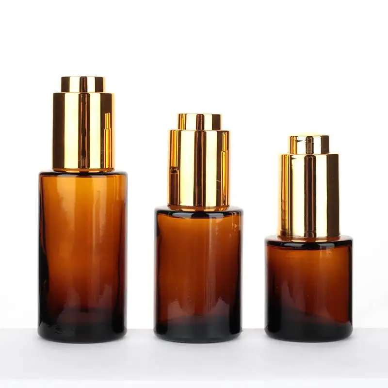 20ml 30ml 40ml Amber Empty Glass Dropper Bottles with Aluminium Gold Push Cap