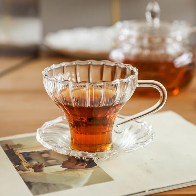 2025 Newest Vintage Glass Tea Cup Pumpkin Stripe Clear Glass Cup - Main Image