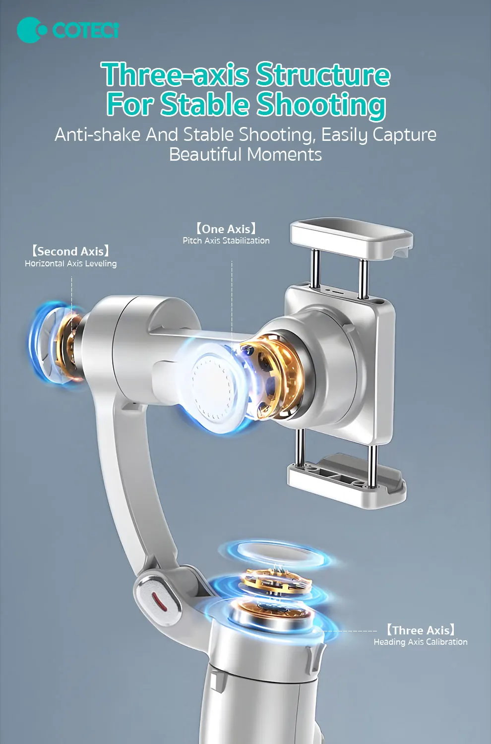 COTECi 3-Axis Smartphone Gimbal Stabilizer Smart Selfie Stick Face Tracking for Video Camera Mobile Phone Control Action Camera