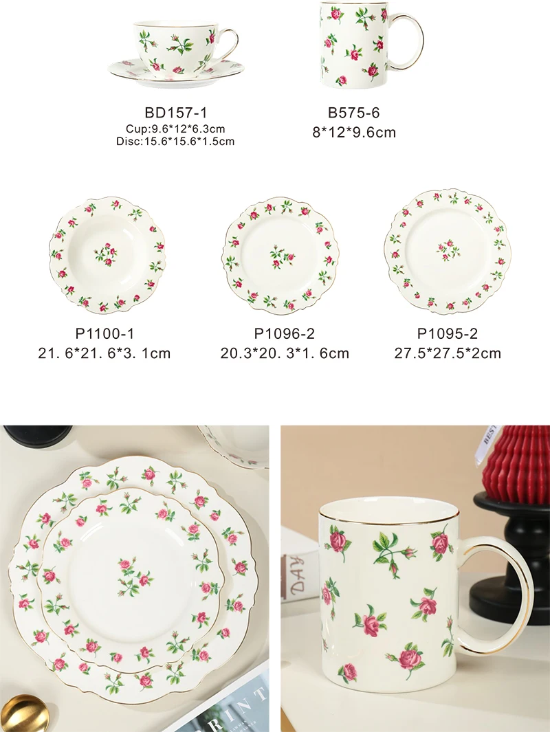 product wholesale floral ceramic plate porcelain dinner set kitchen tablewares wedding plates restaurant ceramic tableware set-2