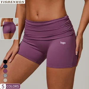 YISHENHON 2026 Summer Flip-over High-waisted Yoga Shorts Women's Cloud Feel Tight Exercise Sport Pants Running Fitness Clothing