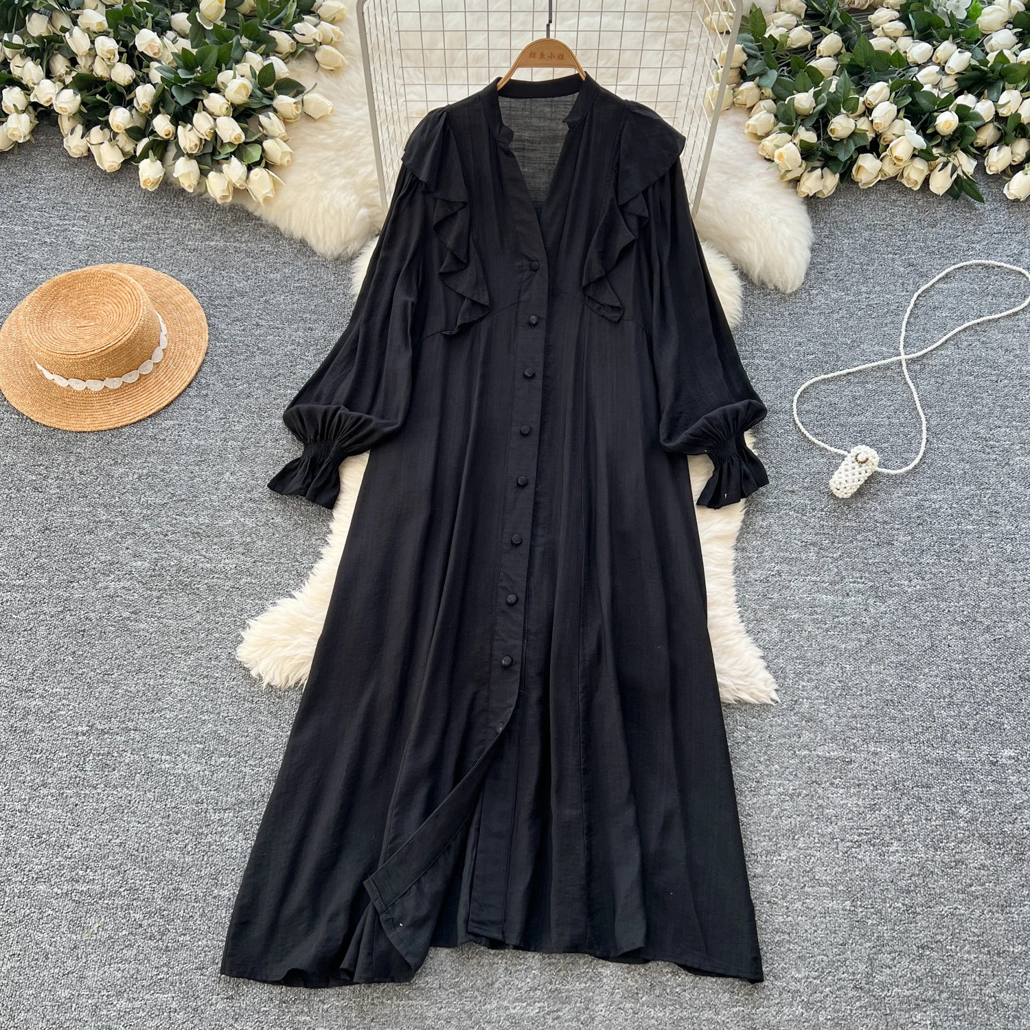 casual winter midi dress Winter Thicker Cotton Dress Casual Loose Soft Dresses Long sleeves Midi Dress