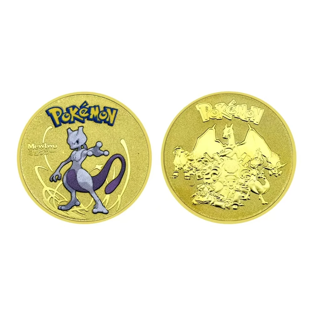 2024精致口袋妖怪硬币收藏卡哇伊产品皮卡丘梅two Eevee镀金颜色27图案动漫口袋妖怪礼品