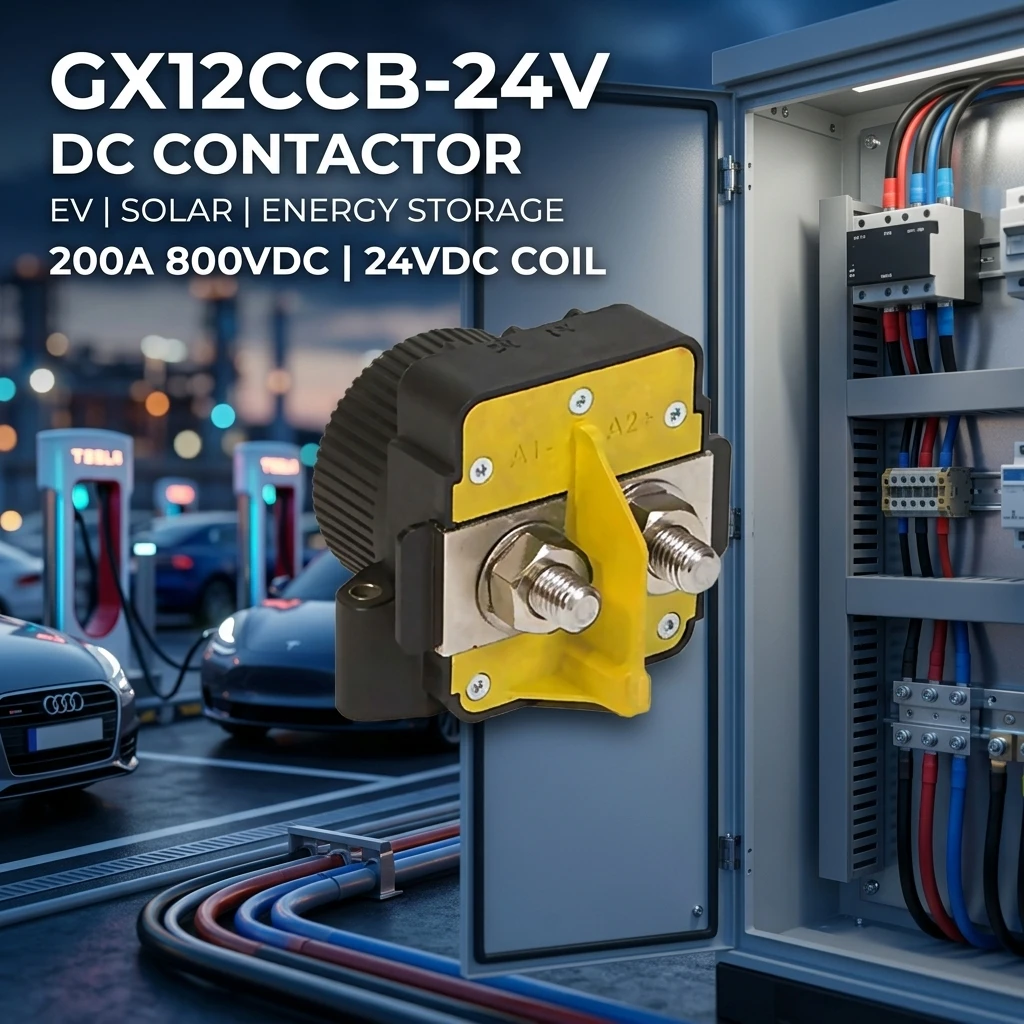 รีเลย์กระแสตรงแรงสูงแบบขั้วเดี่ยวระดับพรีเมียม GX12CCB สำหรับ Sensata-Gigavac 225A, 24VDC, 800VDC สูงสุด พร้อมช่วงอุณหภูมิสุดขั้วสำหรับแบตเตอรี่ยานยนต์ไฟฟ้า (EV)