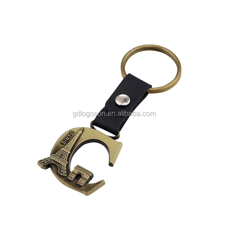 Bulk Customize Paris Charms Style Letter a to Z Shape Keyrings Leather Metal Vintage Alphabet Letters Keychains