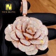 High Fashion 3D Camellia Luxury Jewelry custom pendant moissanite hip hop pendant Flower Pendant Finest Gift for Girls