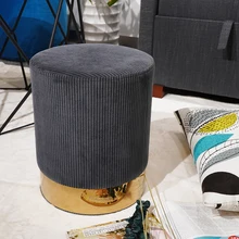 Custom American Light Luxury Colorful Round Ottoman Storage Velvet Small Stool With Golden Ring