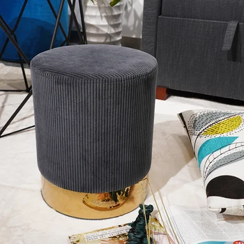 Custom American Light Luxury Colorful Round Ottoman Storage Velvet Small Stool With Golden Ring
