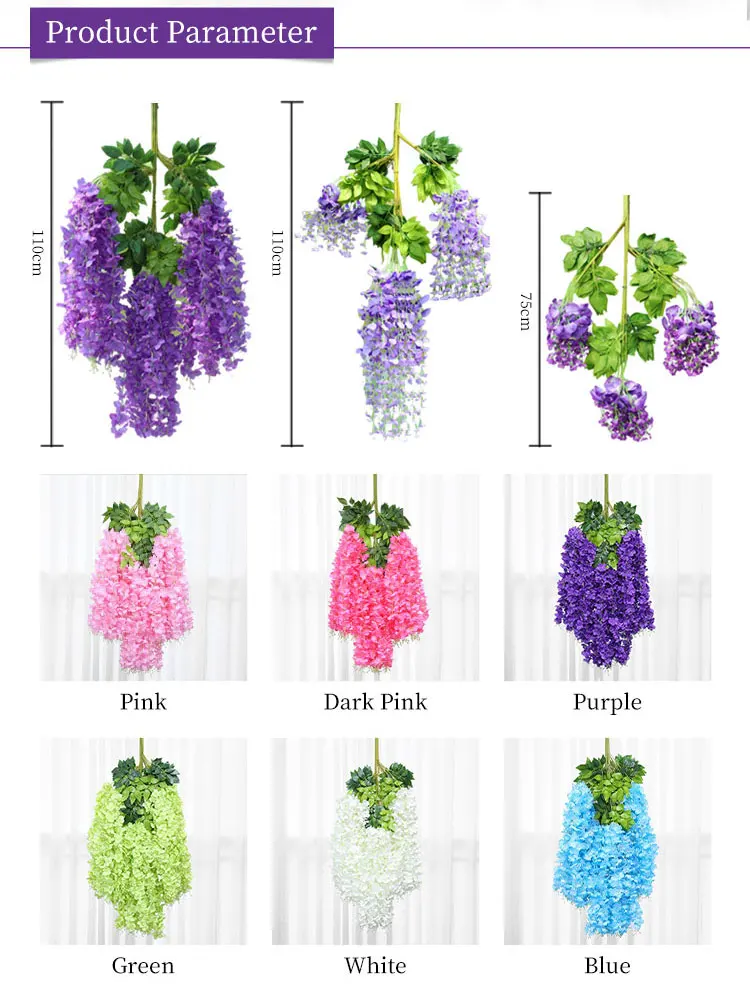Wholesale Custom Artificial Wisteria Bean String Violet Hanging Decor