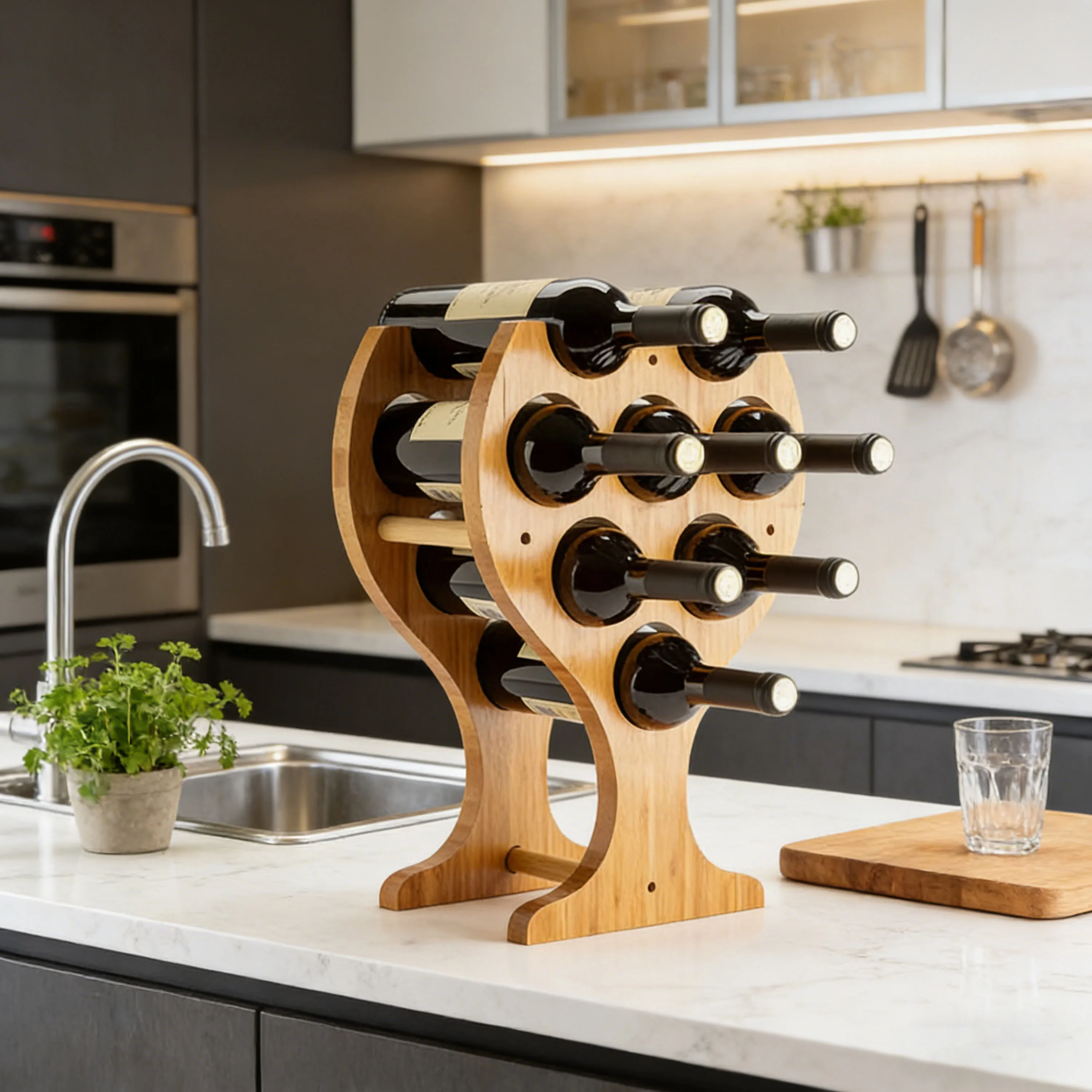 Bamboo Countertop Wine Rack Freestanding Bottle Holder Wine Storage Organizer for Home Bar Kitchen Dining Room Wine Rack Display