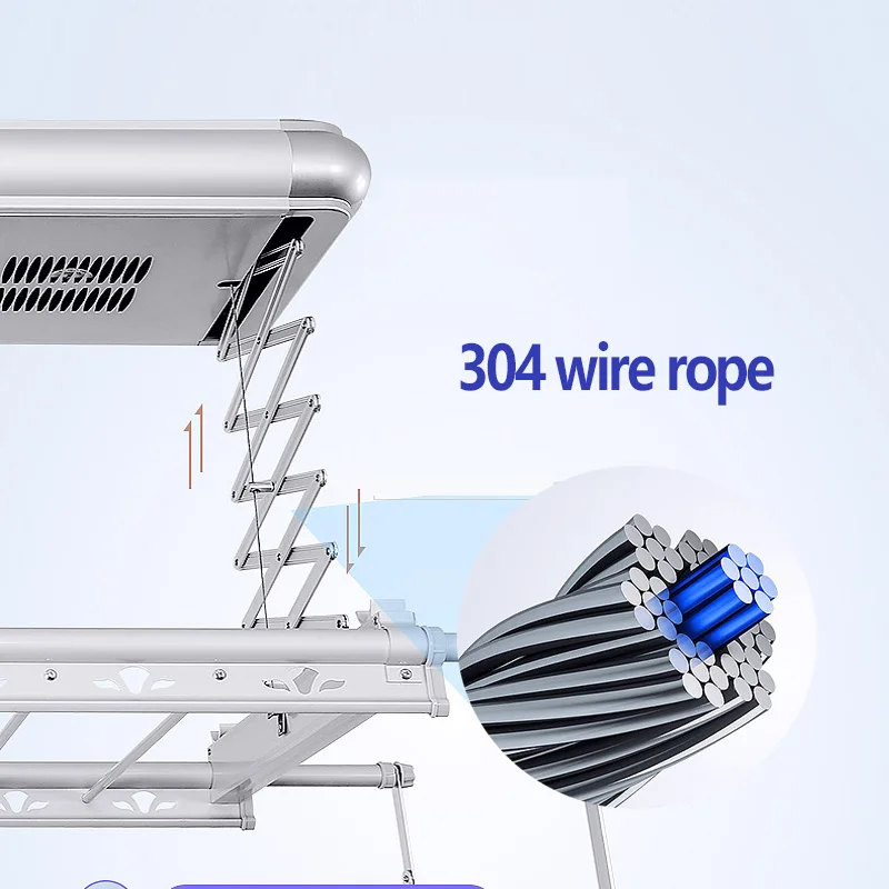 Ceiling-Mounted LED Automatic Clothes Drying Rack with Fan Motorized Foldable Hanger