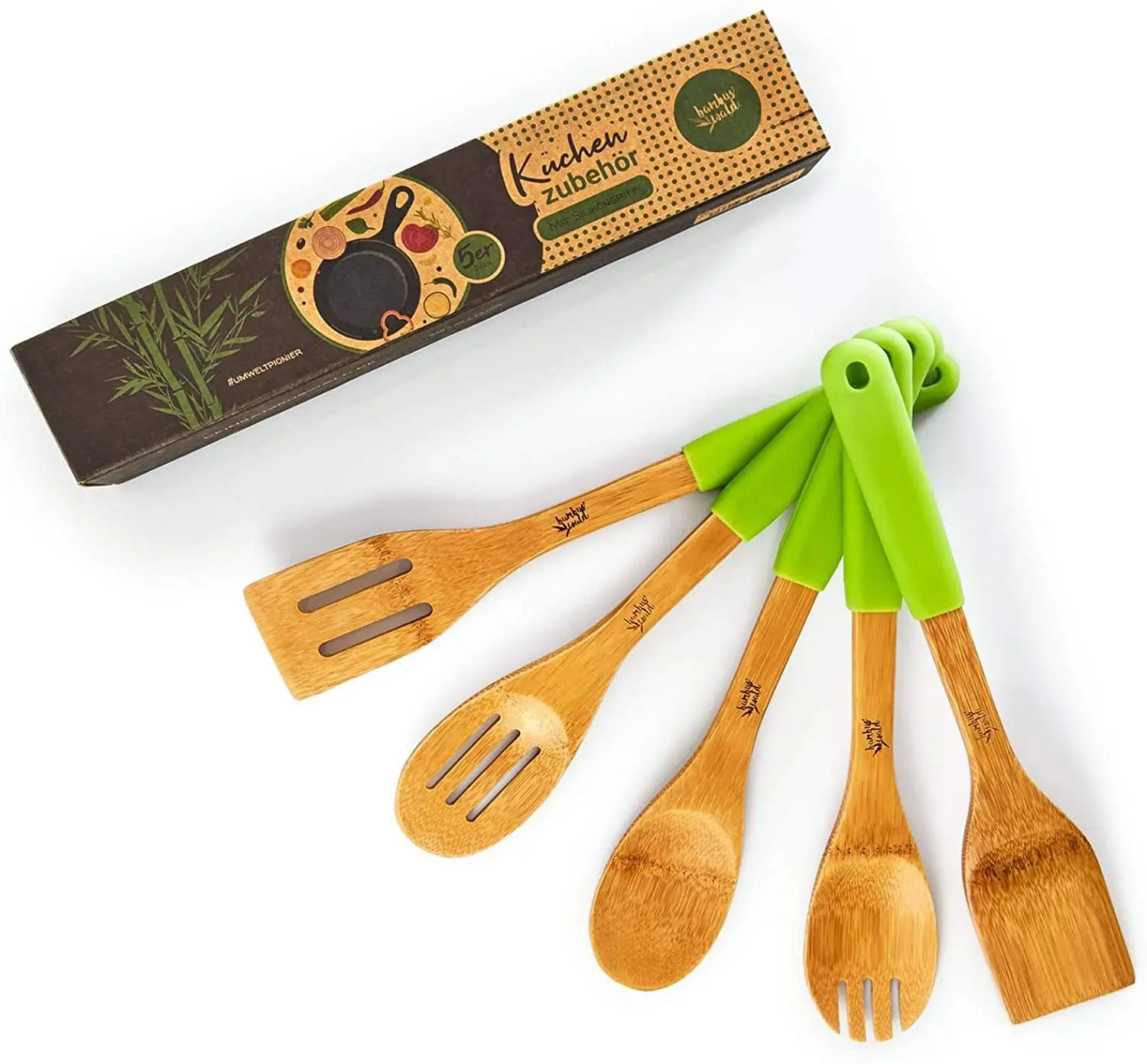 Bamboo Colorful Kitchen Utensils Set With Silicone Handle Buy Kitchen