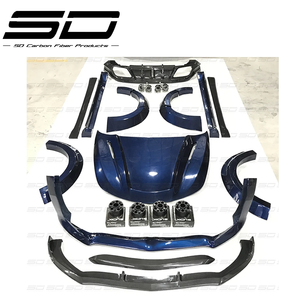 Carbon Fiber SD Design Wide Body Kit Front Lip Roof Spoiler Hood Diffuser For Alfa R Stelvio
