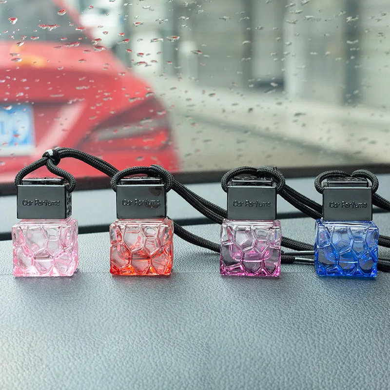 Luxury 10ml Square Car Perfume Bottle Empty with Screw Cap Top Hanging Air Freshener for Essential Oils Fragrance Diffuser