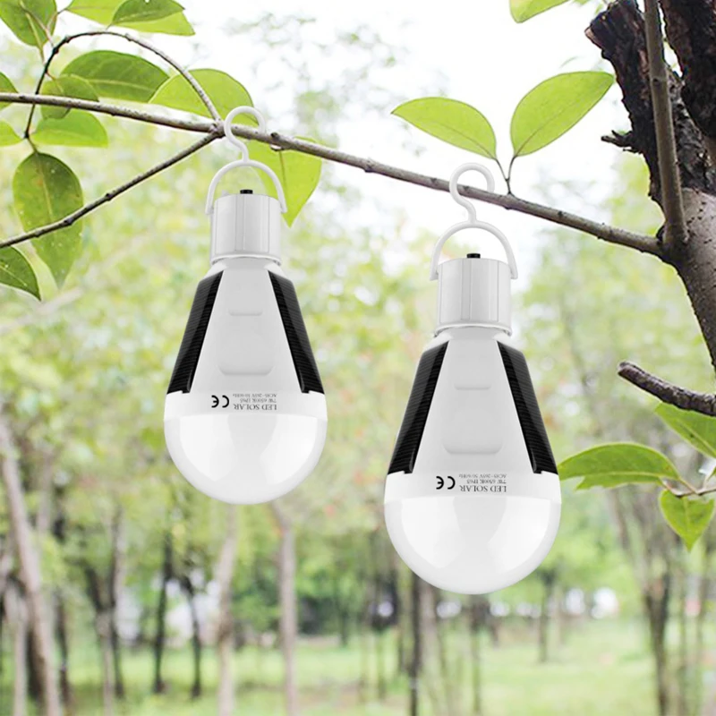 Solar LED Bulb Portable E27 Rechargeable LED Solar Lamp 7W 12W 85V-265V White Light for Camping Hiking Emergency Hurricanes