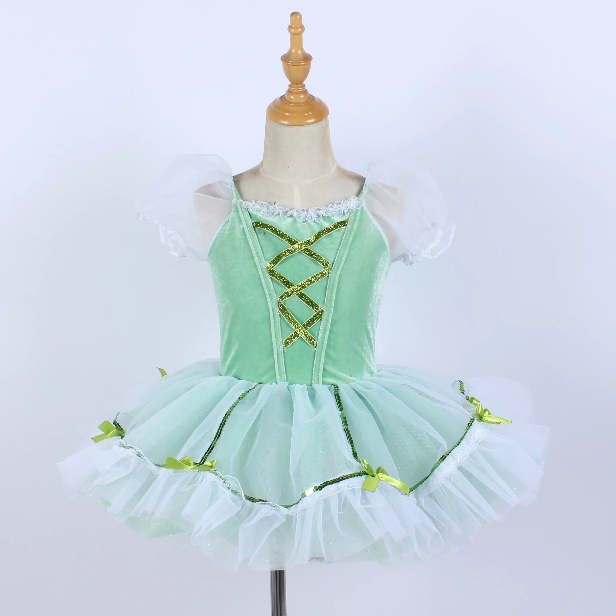 Mint Green Velvet Sequin Trim Ballet Dress Little Girl Lyrical Dance Wear  Rhinestone Stage Performance Dance Costume