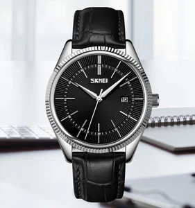 SKMEI 9298  High-end Luxury Business Style Limited Edition Men's Leather Quartz Watch with Glass Dial and Pointer Display