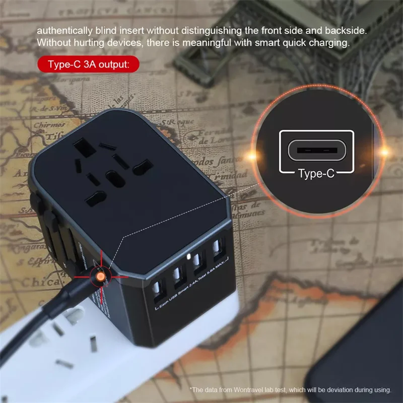 Smart Travel Adapter International Plug Adaptor Wall USB Type C Charger AC Power for USA EU UK AU US