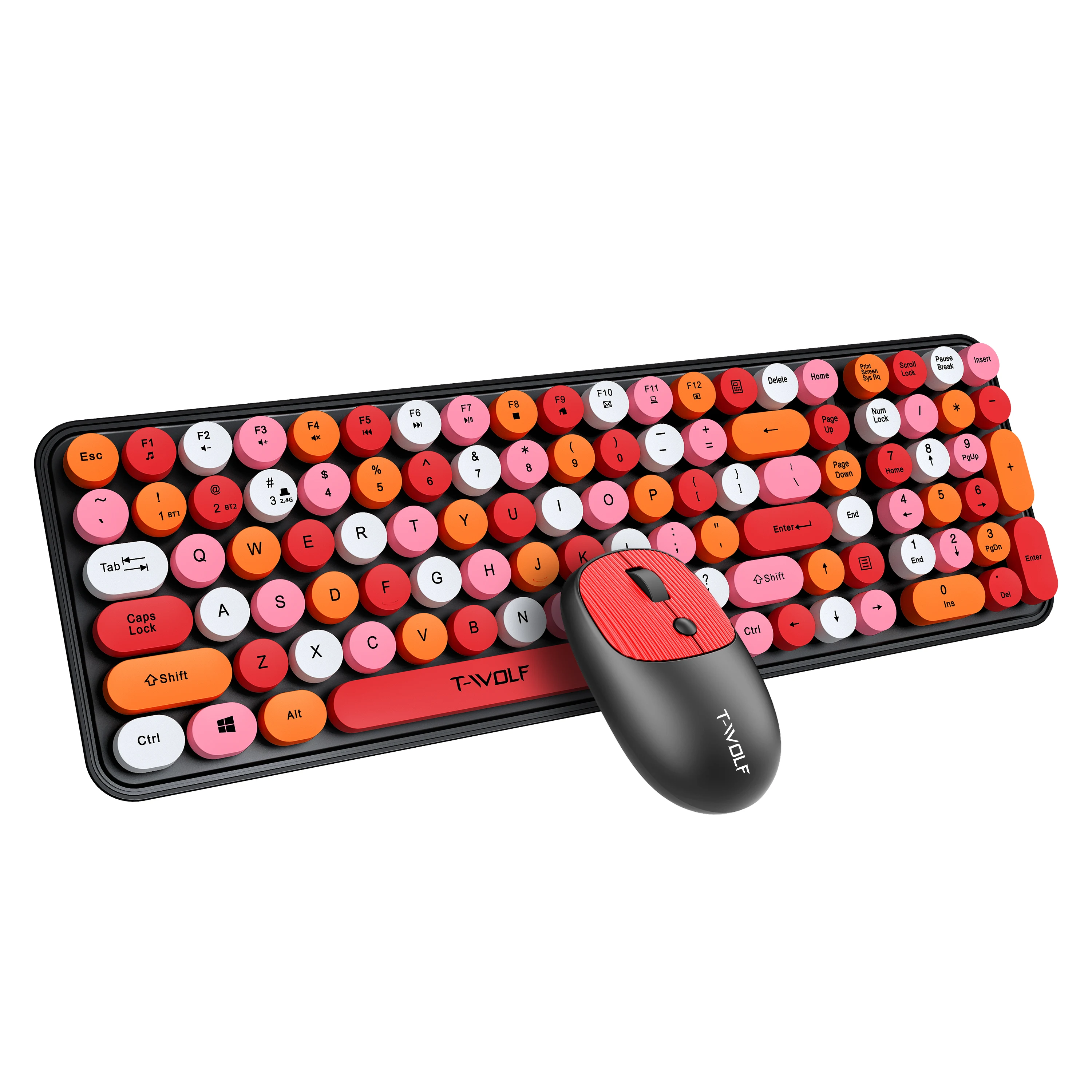 Milk Tea Multiple Color Slim Cute Round Button Office Wireless Bluetooth  Keyboard and Mouse Combos Girls Keyboard for Computer