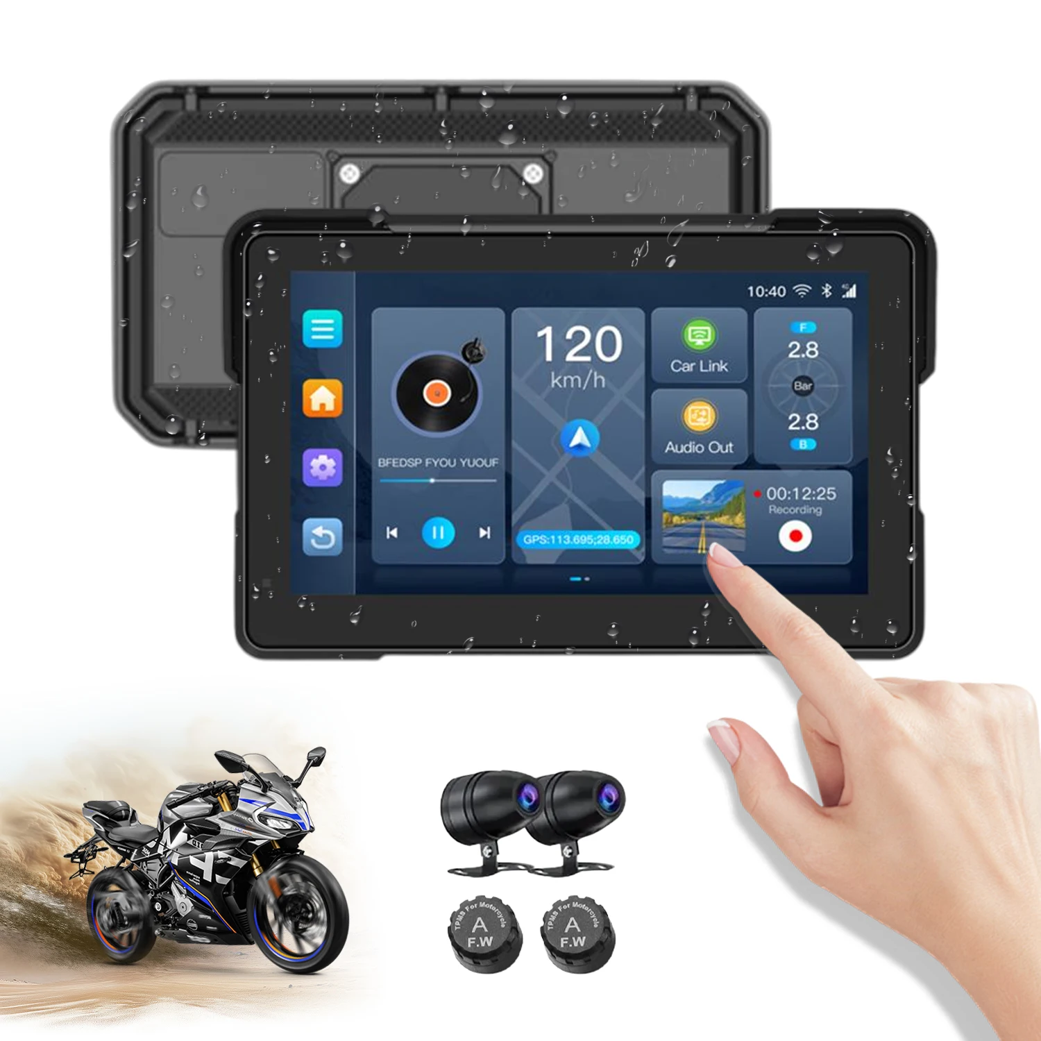 7-Inch GPS Navigator for Motorcycles-Waterproof Android with
