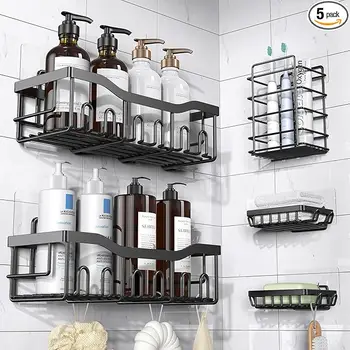 Modern Stainless Steel Wall-Mounted Bathroom and Kitchen Shelf Accessories Set 4-Piece Corner Shower Shelf