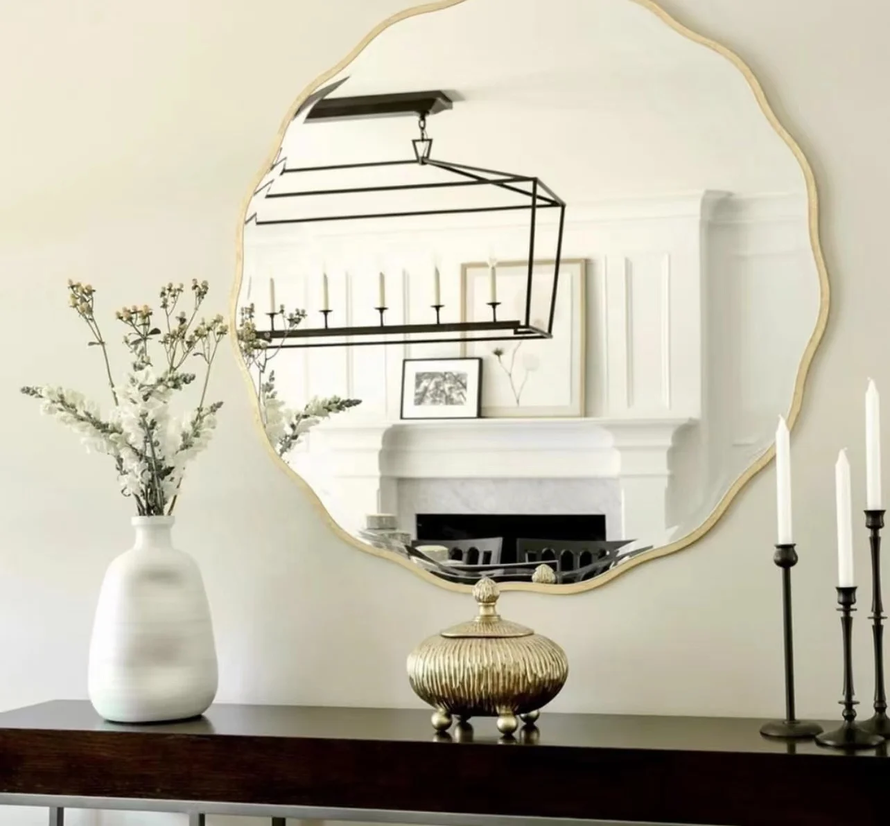 Contemporary Wood Framed Wall Mounted Gold Mirror Decoration Miroir
