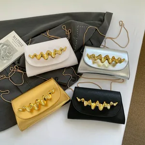 2026 New Arrival Fashion PU Leather Crossbody Bag with Irregular Gold Metal Ornament  Women's Handbags