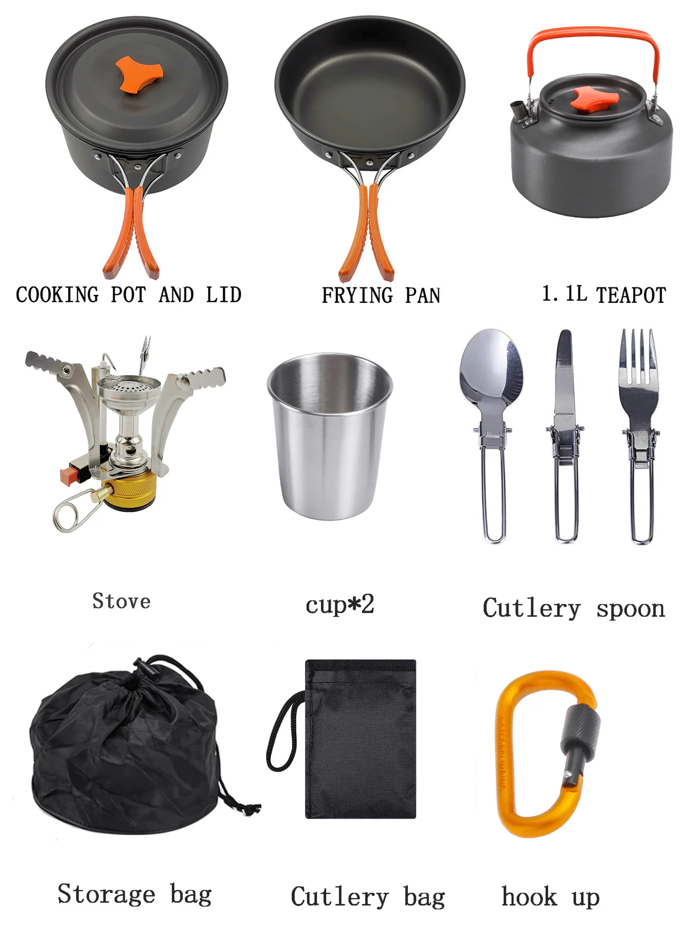 Jetshark Outdoor Kitchen Supplies Teapot Combination Portable Camping Barbecue Stove Cooking Pot