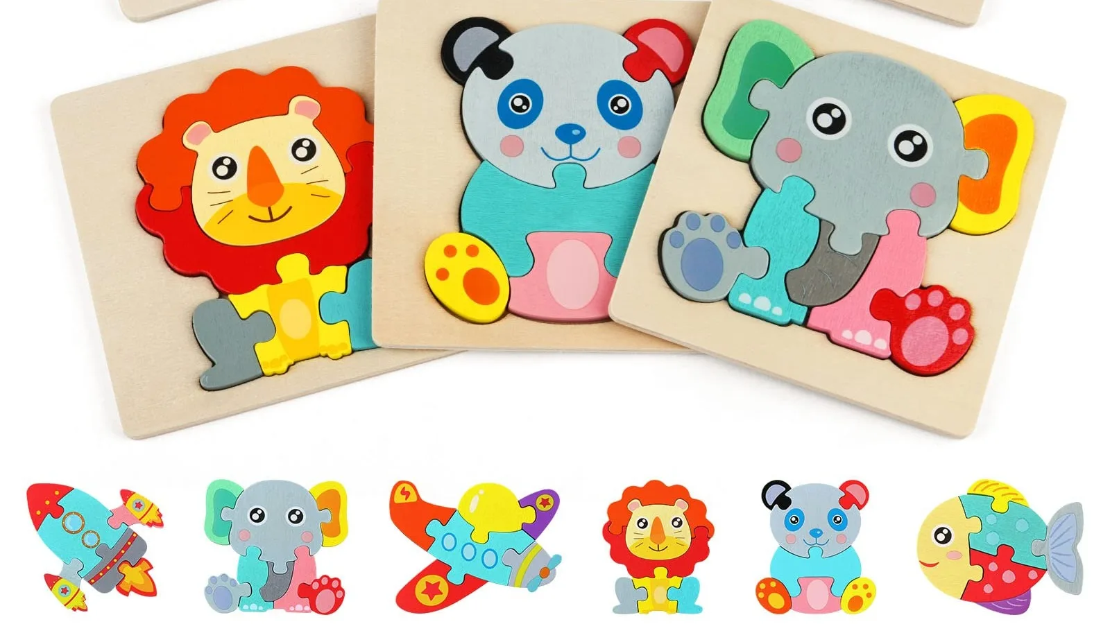 Cartoon Wooden Puzzle Baby Toy Children Educational 3d Animal Traffic ...