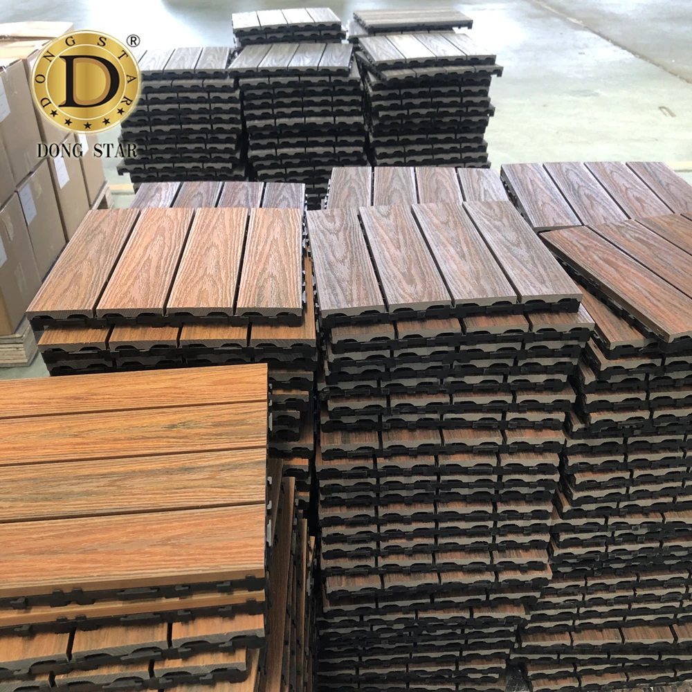 12"x12" Wood Plastic Interlocking Flooring Tiles 4slats Straight