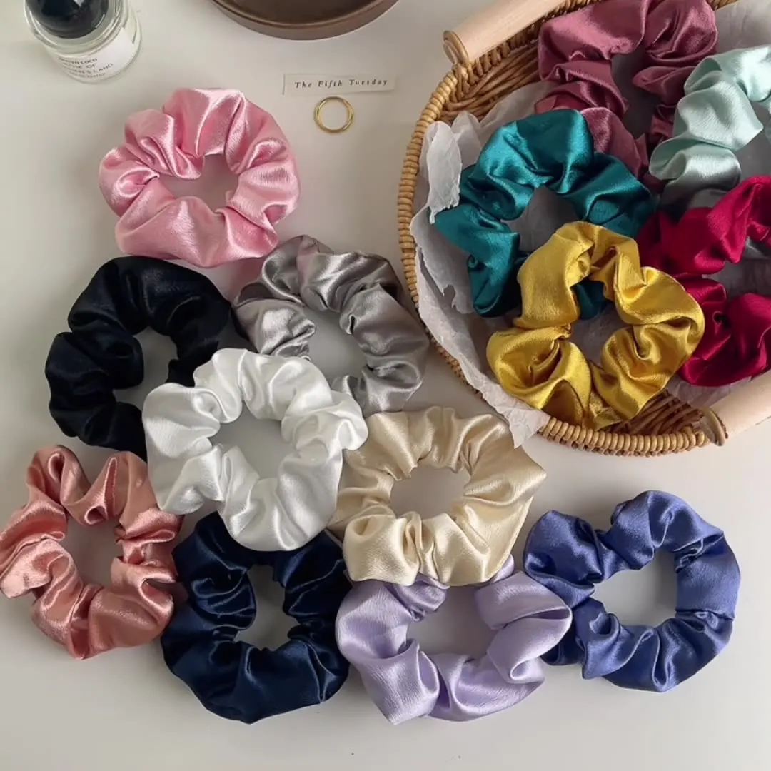 Elastic Skinny Silk Polyester Satin Vintage Printed European American Style Soft Ponytail Hair Ties Scrunchies for Women - Image 5