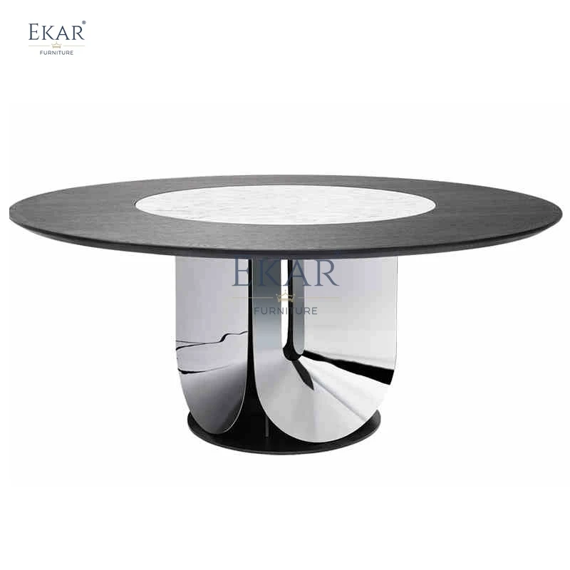 product modern round metal dining table with sleek design luxury marble glass for contemporary dining spaces home bars villas weddings-63