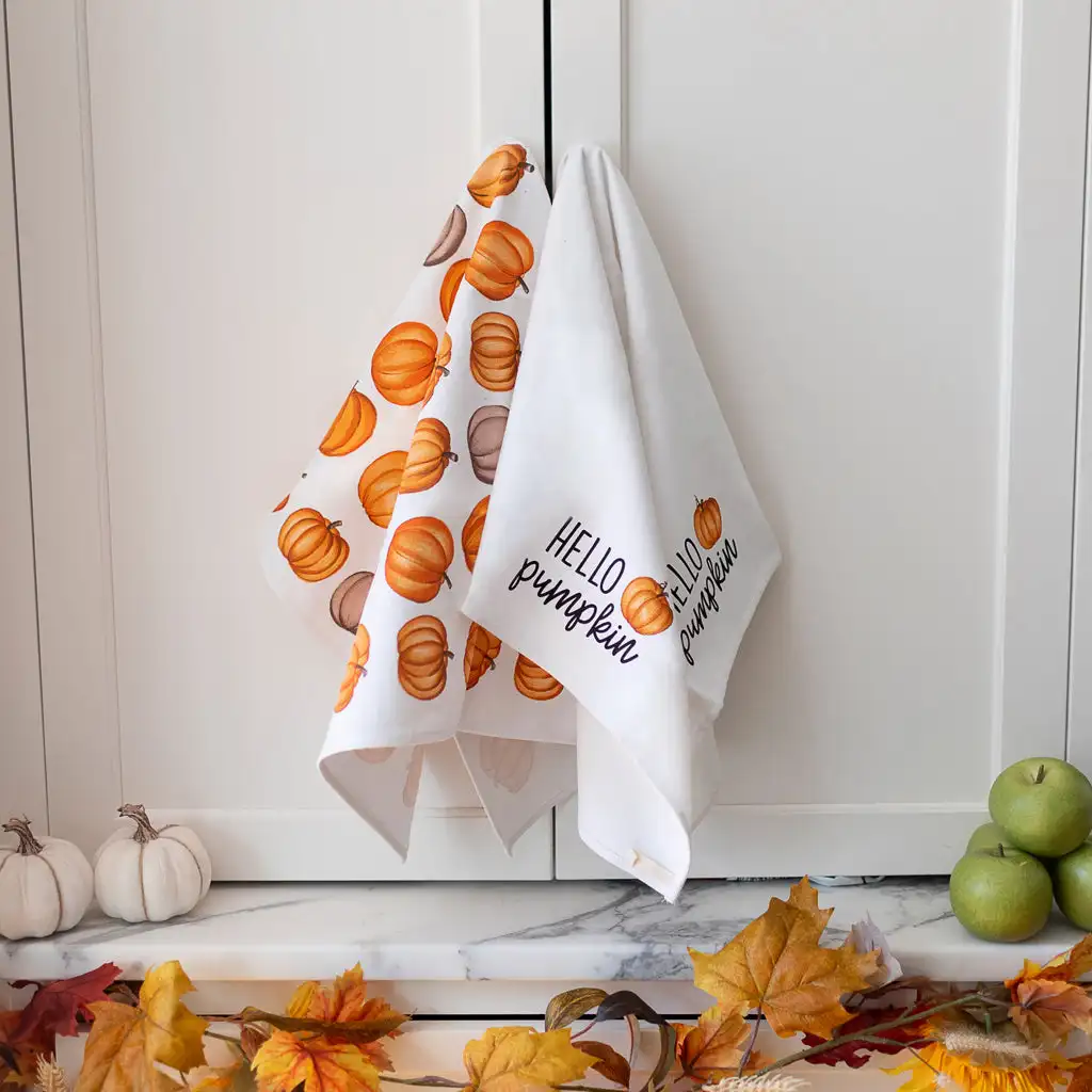 Thanksgiving Gift Friendsgiving Gift Customized Digital Printing Pumpkin Kitchen Tea Towel Microfiber Material