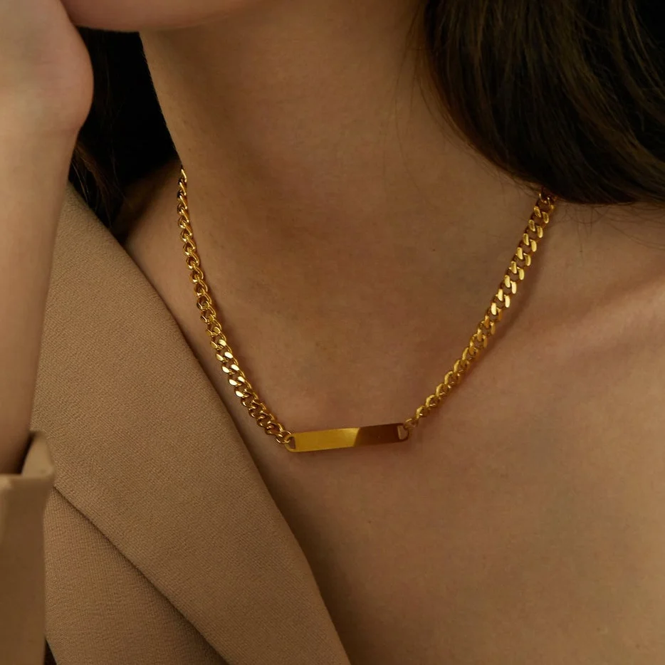 Stainless Steel Jewelry Set Cuban Bar 