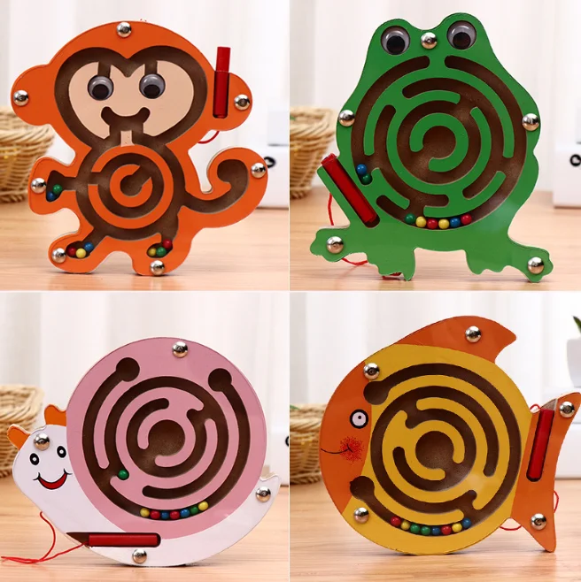 Maze Game Toy Early Learning Magnetic Puzzle Snail Monkey Labyrinth for Baby Toys 0-12 Months Baby Wooden Toys