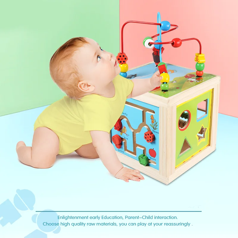 Hot Sale High Quality Solid Wood Beaded Intelligence Box 1:8 Scale Sports Theme Building Blocks