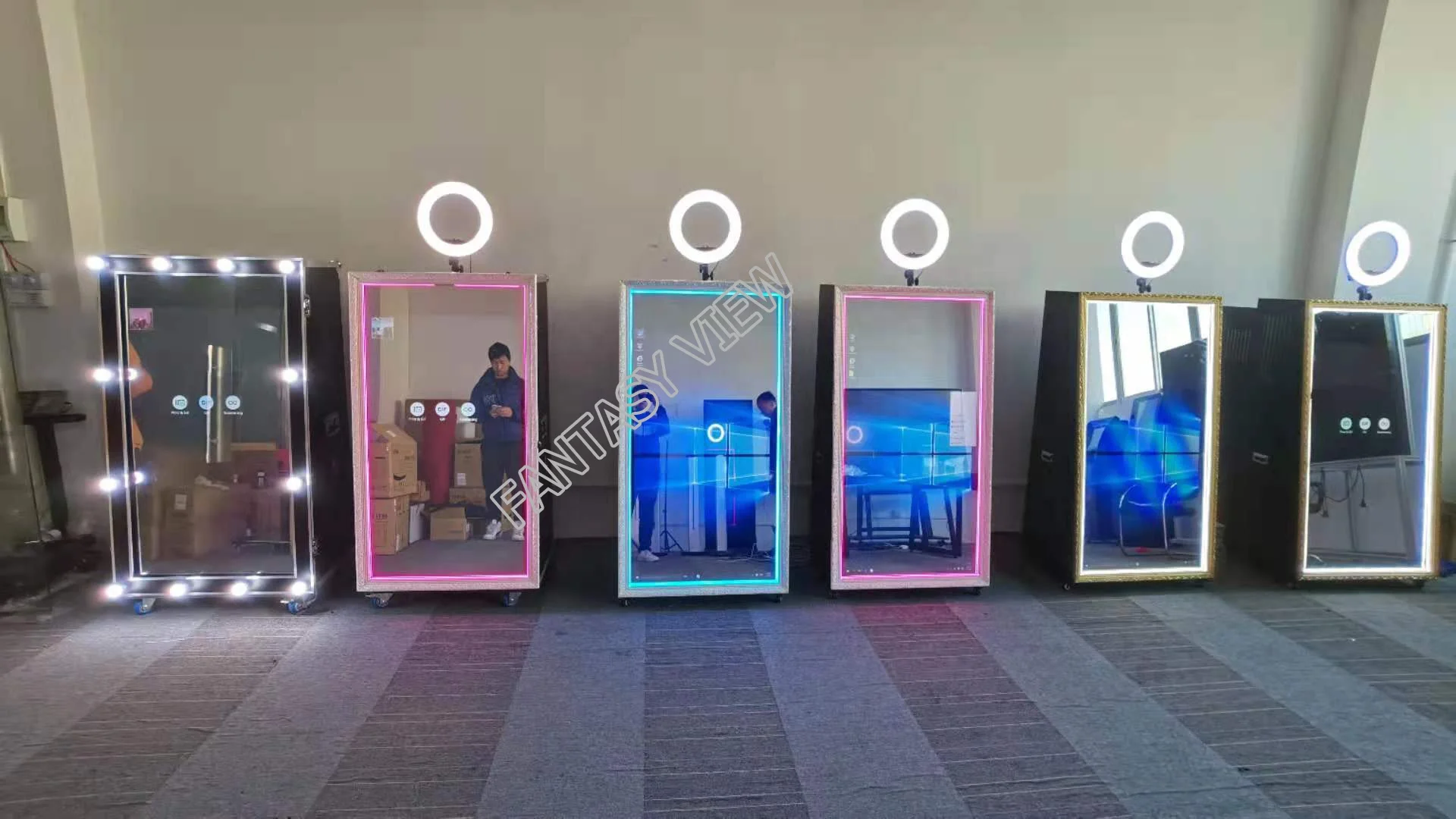 Event Photobooth Shell Machine  Portable Magic Mirror Selfie Photo Booth Kiosk With Ring Led Light Frame