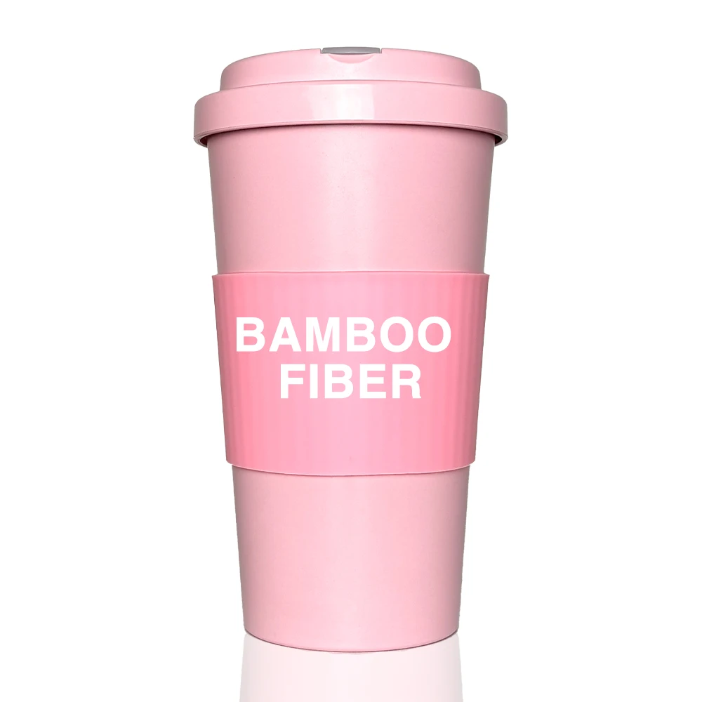 Large Volume 20oz Recycle Bamboo Fiber Coffee Water Cup Tumbler Screwed Lid Two Ways of Drinking Silicone Band Heat-insulated