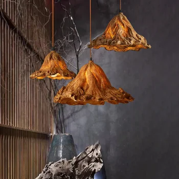 Thailand traditional decoration Lotus leaf resin light 3d Chinese style hanging brown led pendant lamp