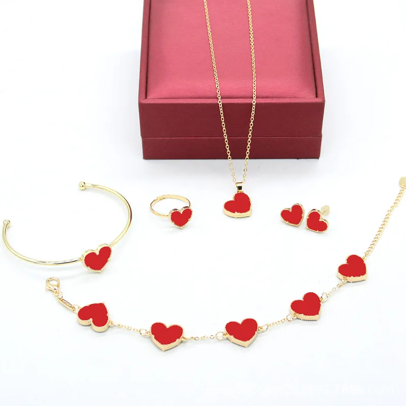 Hot Selling Fashion Heart Jewelry Set 5pcs/set Gold Plated Adjustable ...
