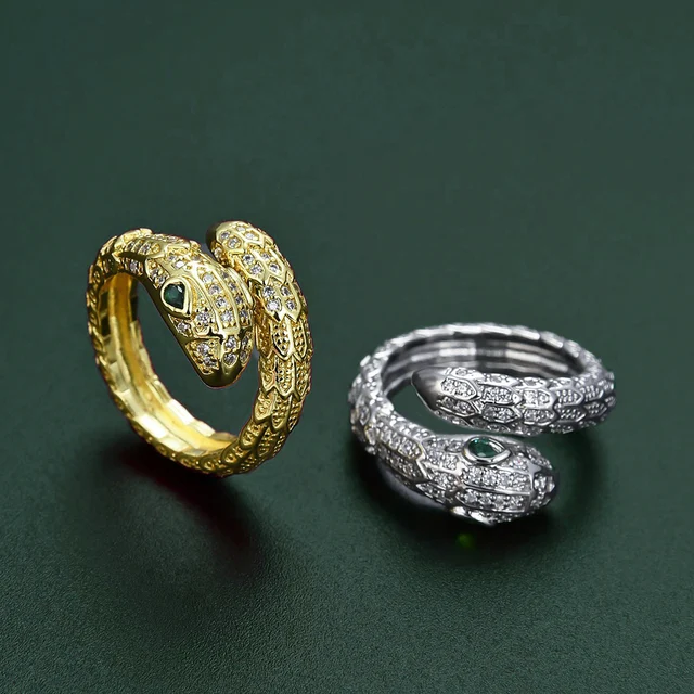 Men Women's Universal Opening Ring with CZ Snake Head Snake Scales Diamond Gold Plated for Weddings Engagements ODM Supply